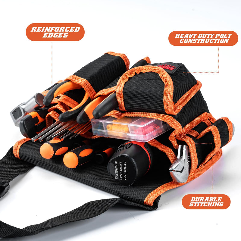 Ultra-Thick Men's Tool Belts Fits Waist 31”to 52” Adjustable Oxford Work Pouch with 15 Durable Pockets, Ideal for Repair & Electrical Work (Orange, Extra Large) Orange