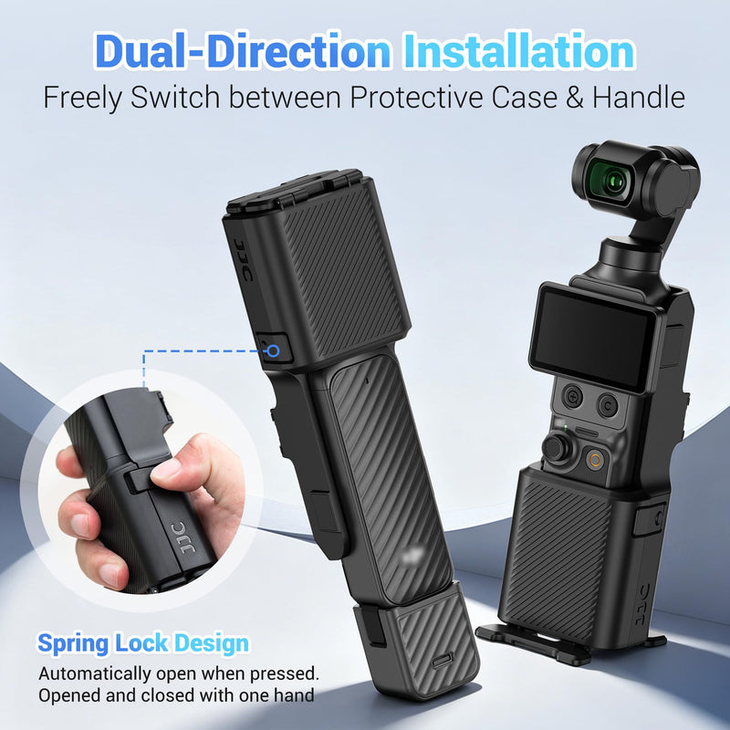 JJC All-in-1 Pocket 4 Case for DJI Osmo Pocket 3 / Xtra Muse,Compact Black | Protective Case Handle Table Mount Magnetic Mount,w. Quick Release Plate & 1/4"-20 Hole for Selfie Vlog Recording
