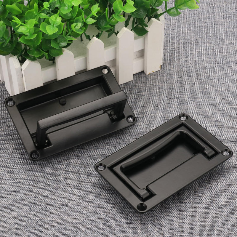 4 Pack, 4.4 x 2.7Inch Zinc Alloy Recessed Pull Handle, Flush Lift Recessed Door Handle,Marine Pull for Boat Deck or Home Furniture etc, Black 4 Pack