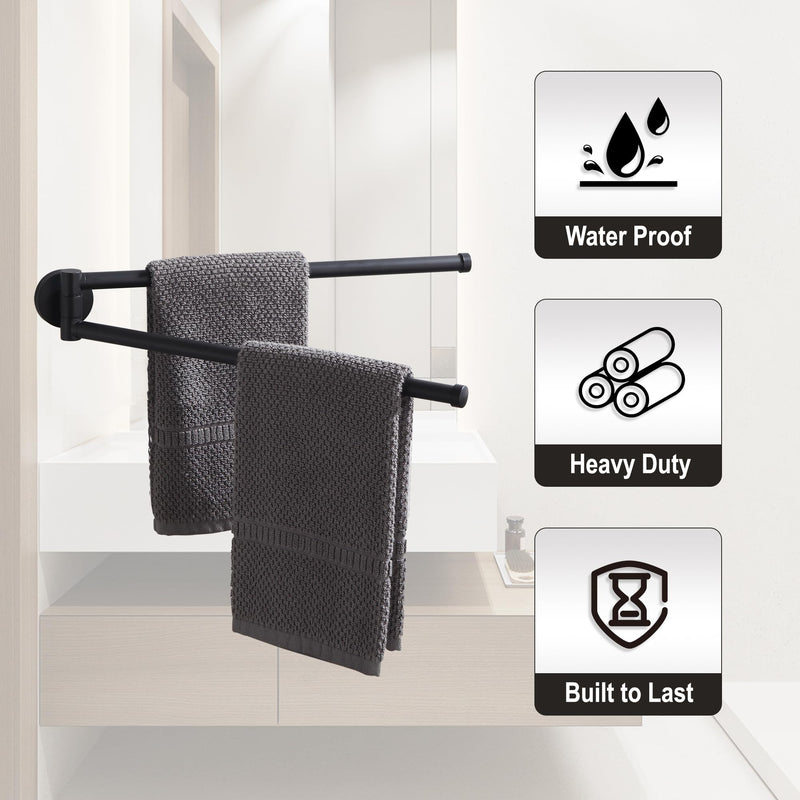 Swivel Towel Rack,Wall Mounted Towel Bar for Bathroom Swivel Towel Holder,Space Saving Towel Bar with Hook,Rustproof Black Towel Rack 180° Rotation Towel Holder for Bathroom Matte Black 1