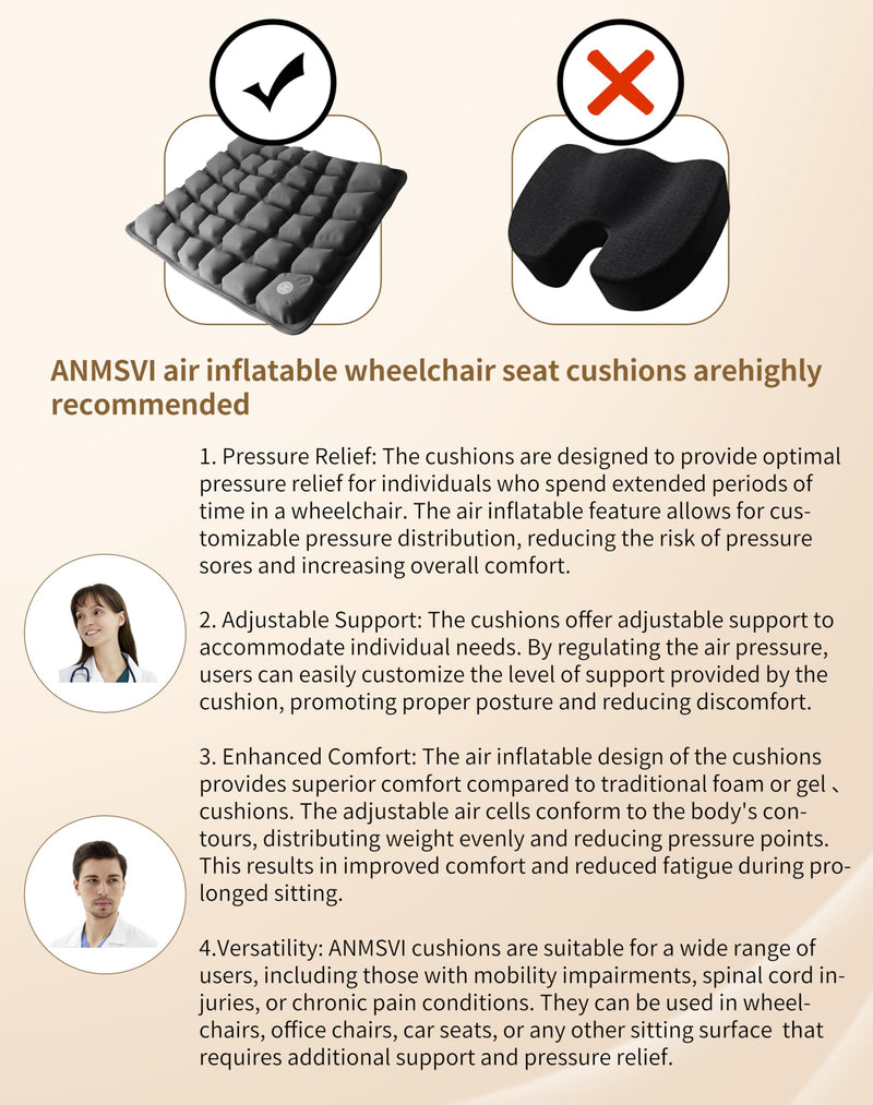 Air Inflatable Travel Seat Cushion with Built-in Pump & Carry Bag– Portable & Adjustable for Airplane, Car, Office – Coccyx, Sciatica & Tailbone Pain Relief (Gray) Gray Cushion With Silver Storage Bag