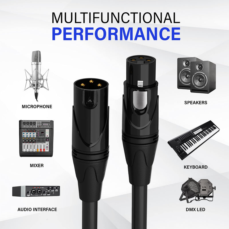 LyxPro 6 Feet XLR Microphone Cable Balanced Male to Female 3 Pin Mic Cord for Powered Speakers Audio Interface Professional Pro Audio Performance and Recording Devices - White