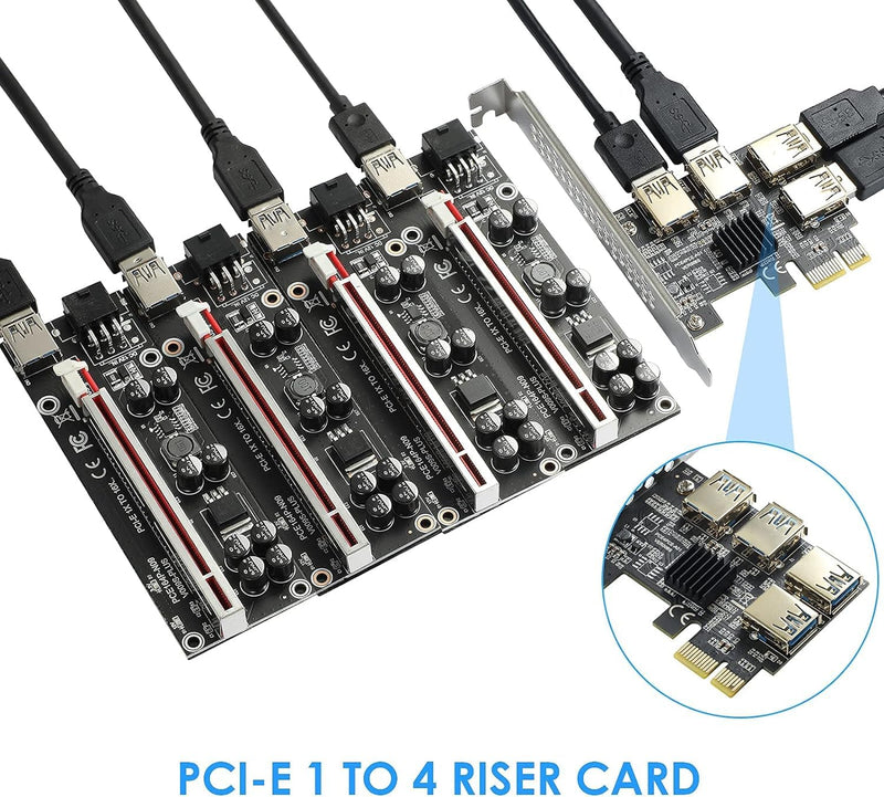 PCI-E 1 to 4 PCI-Express 16X Slots Riser Card,PCI-E 1X to External 4 PCI-E USB 3.0 Adapter Multiplier Card for Bitcoin Mining
