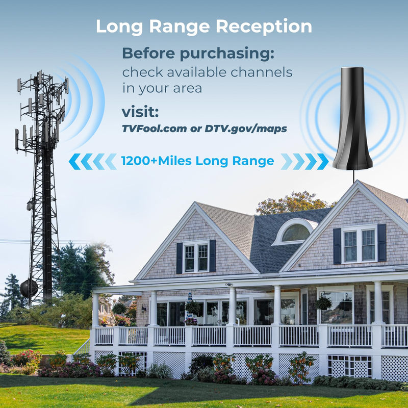 2026 Upgraded TV Antenna for Smart TV, Digital Antenna for Local Channels, 3200+ Miles Range TV Antenna Indoor with 360° Signal Strongest Booster, Supports 1080P 4K 8K Reception HD 16.45FT Cable