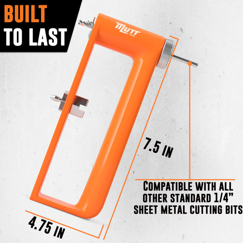 Mutt Tools Adjustable Hole Cutter for Metal – Cuts 2–12" Holes in 24ga Steel & 26ga Stainless – Heavy Duty Tool for HVAC, Duct Work, Electrical & Ceiling Installs