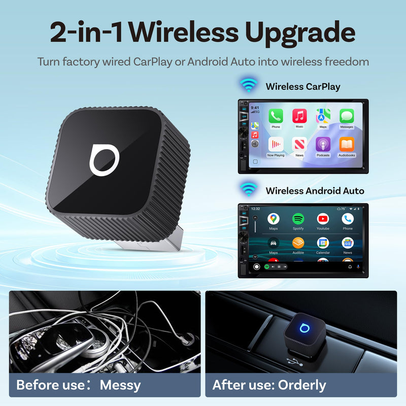 OTTOCAST Mini Slim Wireless CarPlay Adapter & Android Auto Adapter | Mini Cube 2-in-1 Adapter for Cars with Factory Wired CarPlay/Android Auto, 5GHz WiFi, Bluetooth 5.0, 5s Auto Reconnect Black