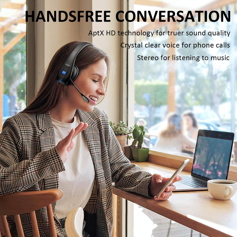 Conambo Bluetooth Headset V5.1, Trucker Bluetooth Headset with CVC8.0 Dual Mic Noise Canceling & Mute Button & 60 Hrs Workingtime Wireless On-Ear Headphones for Trucker Home Office Work Cell Phones