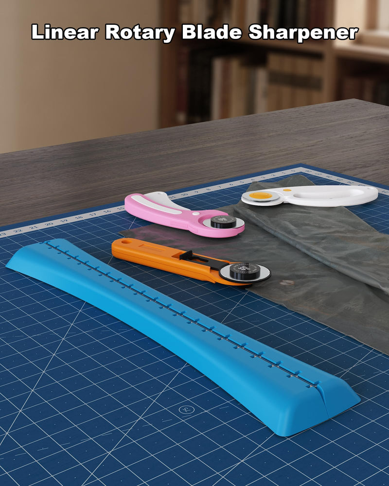 Linear Rotary Blade Sharpener, Rotary Cutter Sharpener for 45mm and 60mm Blades, Manual Rotary Sharpener Tool made of 2 Diamond-Coated Sharpening Stones for Blade Repair, with Clean brush