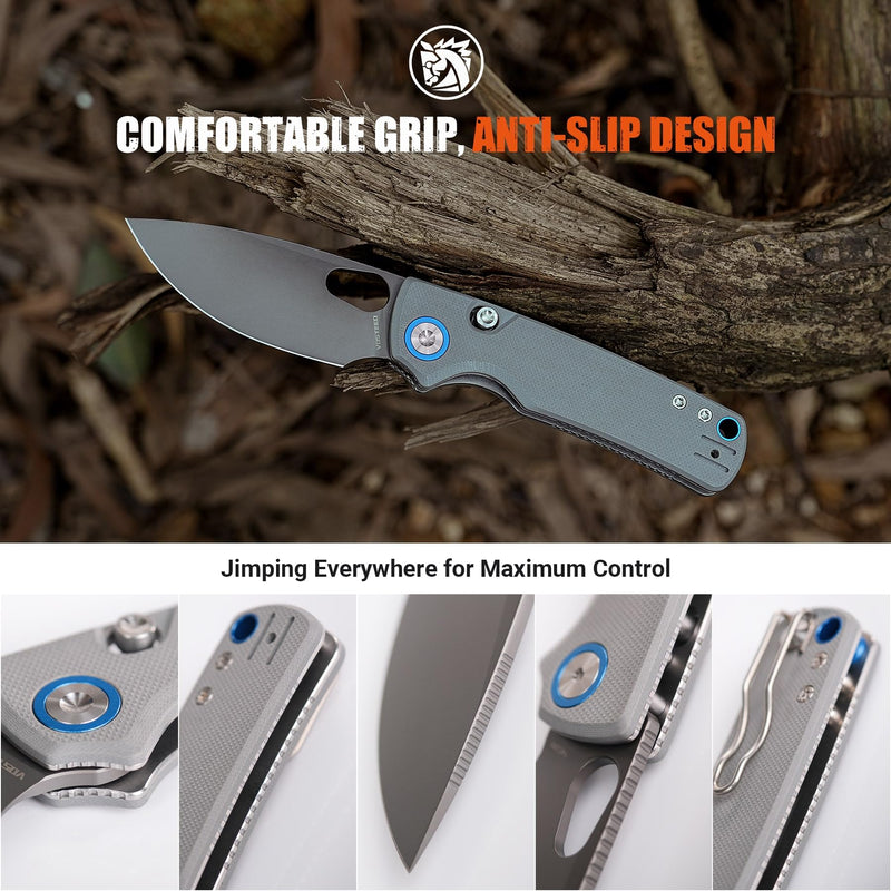 Vosteed Porcupine EDC Knife, 2.99" Sandvik 14C28N Steel Blade, Gray G10 Handle Top Liner Lock, Lightweight Folding Pocket Knives with Clip, Outdoor Camping Hunting Knife - A2607