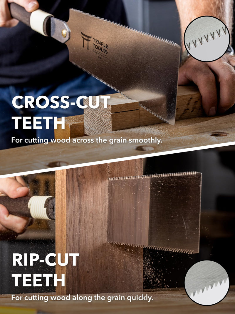 Japanese Pull Saw - 9.5 Ryoba Hand Saw with Rip-cut and Crosscut - Wood Saw for Dovetails, Tenons, Joinery, Cutting Boards to Length & Width- Temple Tool Co. Japanese Pull Saw