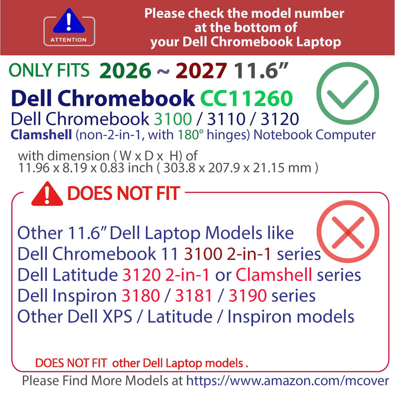 mCover Case Compatible Only for 2026+ 11.6" Dell Chromebook CC11260 Clamshell (180 ° Hinge) Educational Laptop (NOT Fitting Any Other Dell Models) - Aqua