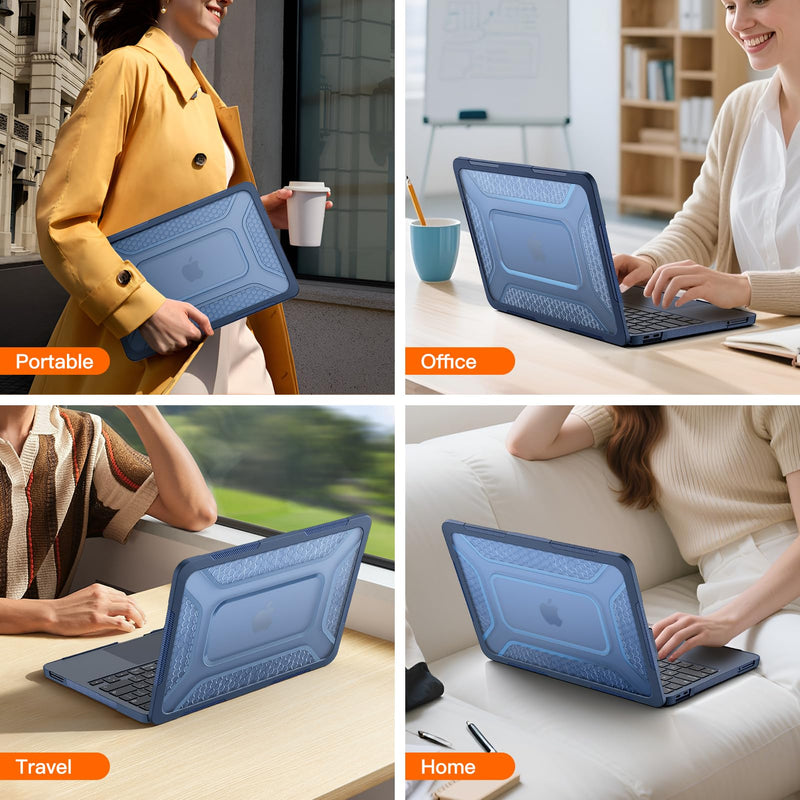 Case for MacBook Neo 13 Inch 2026 Release, Model A3404 / A18 Pro | Heavy Duty Shockproof Hard Shell Cover with Fold Kickstand & Heat Vents, Navy Blue 13" Neo 13 Neo 13 Navy Blue