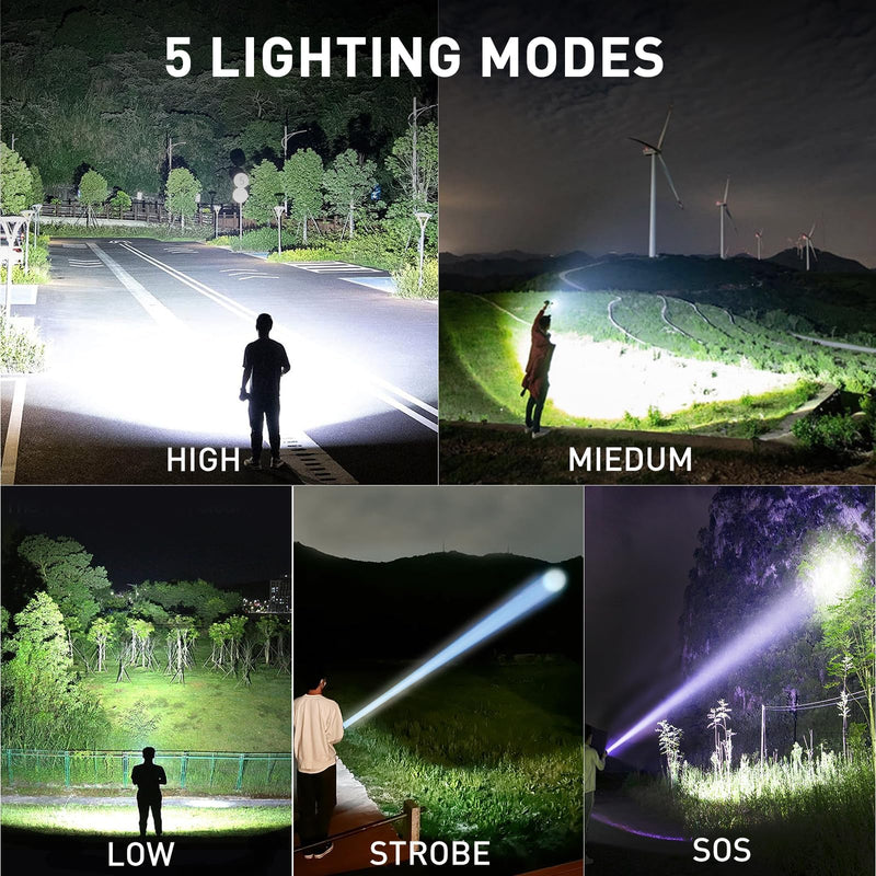 LBE Rechargeable Brightest LED Flashlight, 99,000 High Lumens Super Bright Powerful Flashlight with 5 Modes, IPX7 Waterproof Handheld Large Flash Light for Emergencies Camping