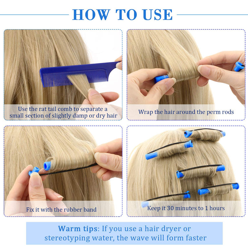  [AUSTRALIA] - WILLBOND 48 Blue Plastic Cold Wave Rods, 0.35 Inch/1 cm Hair Perm Rods Curlers with Steel Rat Tail Comb 1 count (Pack of 1)
