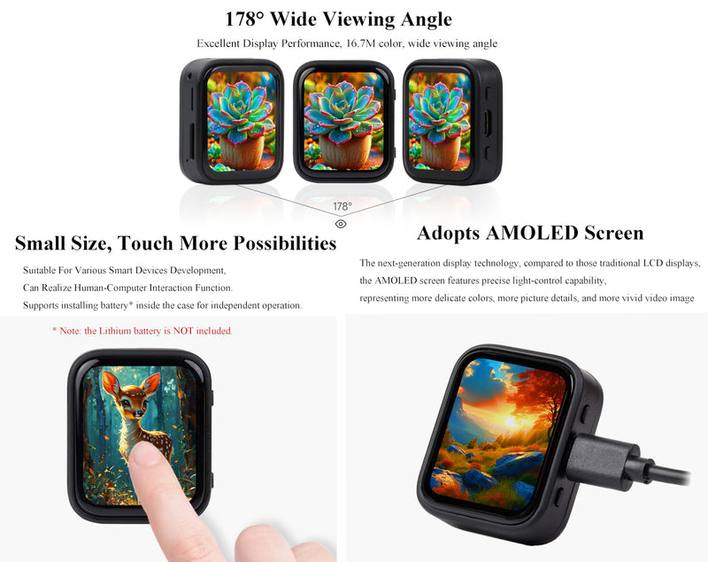 ESP32-S3 1.8inch AMOLED Touch Display Development Board, 32-bit LX7 Dual-Core Processor, 368×448 Pixels, Onboard Audio Codec, Support Offline Speech Recognition and AI Speech Interaction