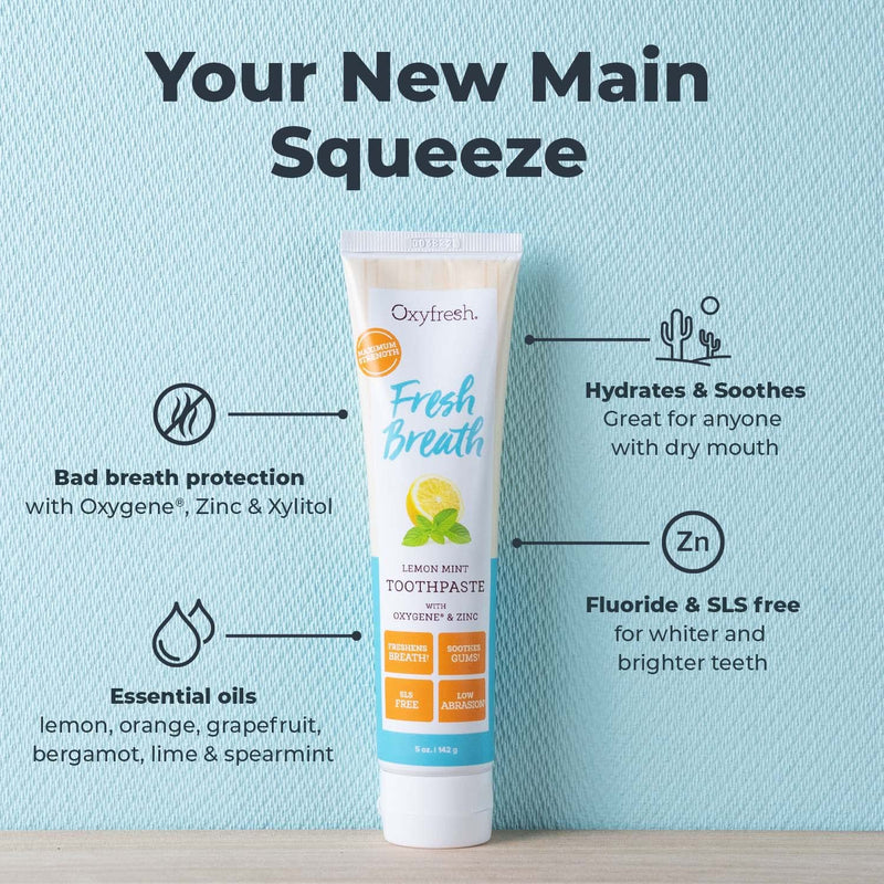 Oxyfresh Maximum Fresh Breath Lemon Mint Toothpaste - Clean Teeth & Fresh Breath - Natural Essential Oils & Natural Xylitol to Help Fight Tartar - SLS & Fluoride Free - 5 oz (Pack of 3) 5 Ounce (Pack of 3)