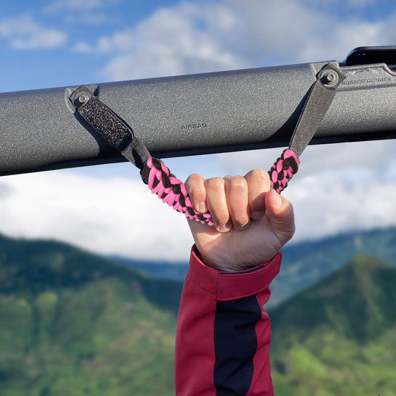 BESTAOO Roll Bar Grab Handles Paracord Grip Handle for Ford Bronco Accessories 2021 2022 2023 2024 2025 2 Door 4 Door, 4 Pack (Pink) Pink