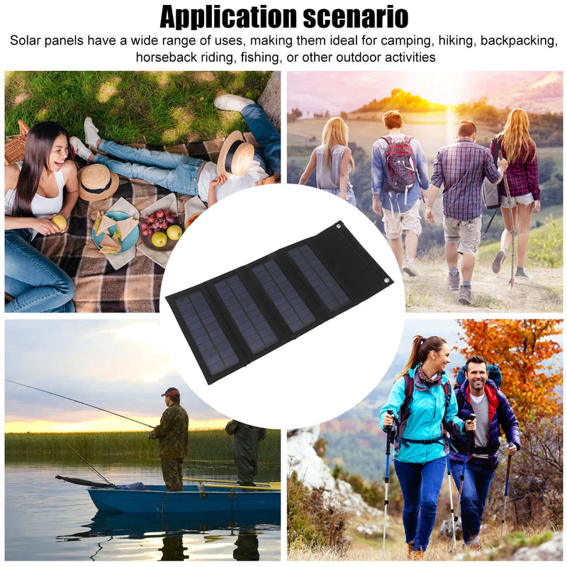 40w Foldable Solar Panel Charger, 4 Fold Charging Bag for Emergency Charging Outdoor Camping Hiking Phone Charger (Black) Black