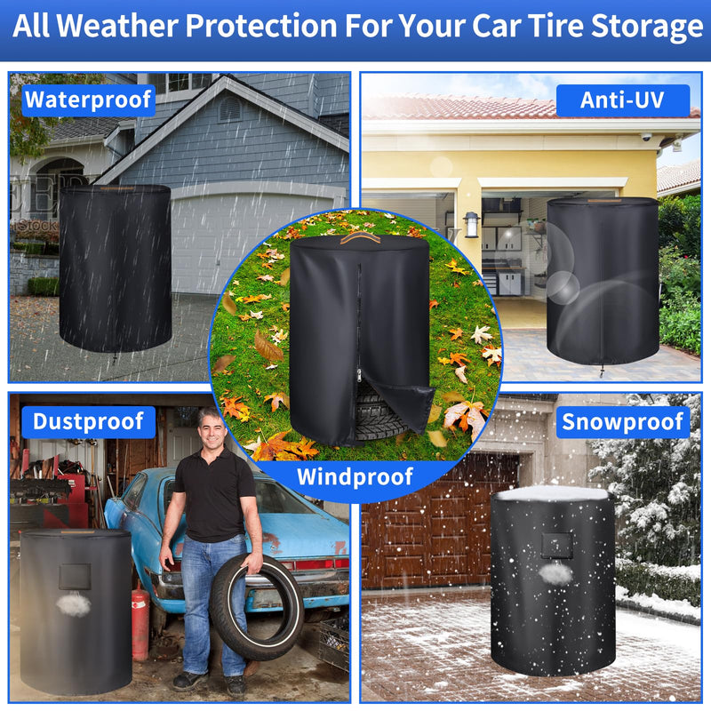 Large Tire Covers for Storage，Durable 420D Tire Storage Bag Waterproof Outdoor Indoor,Universal Tyre Dust Protective Cover with Waterproof Zipper,Air Vent (Holding 4 Tires Within 32 Inch Diameter)