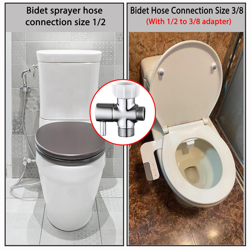 Bidet T Adapter With Shut off Valve,3 Way T Valve for Bidet, Brass T Adapter for Handheld Toilet, 7/8"×7/8"×1/2" or 3/8" Chrome