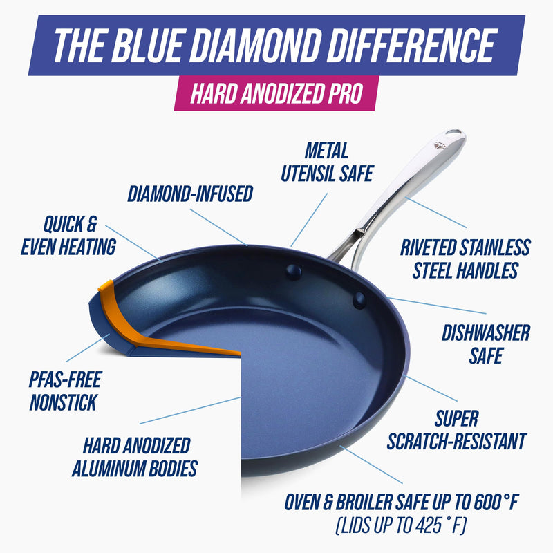 Blue Diamond Cookware Hard Anodized Ceramic Nonstick, 8" Frying Pan Skillet, PFAS-Free, Dishwasher Safe, Oven Safe, Grey 8" Frypan Skillet Gray