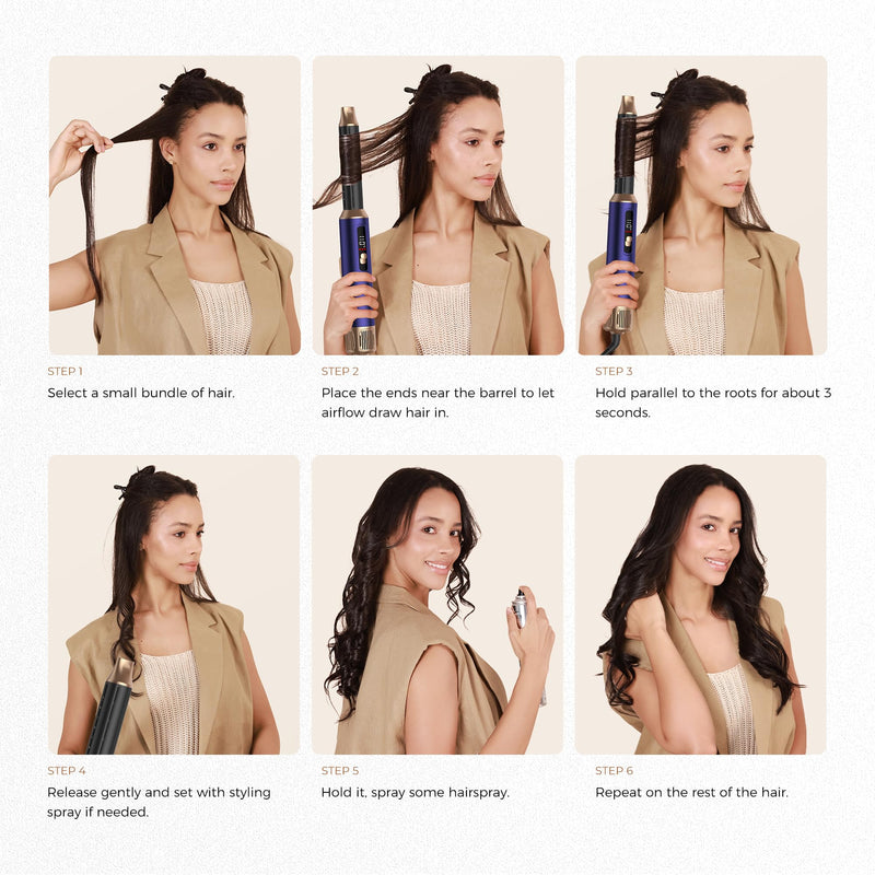 UKLISS Air Styler 6 in 1 Hair Styler Set [with Diffuser] Hair Dryer Brush | 1000W Hairdryer, Air Curler, Smooth Shine Volumize Curl Straighten Brush, Multistyler Styling Tool for Women - Blue Blue Gold