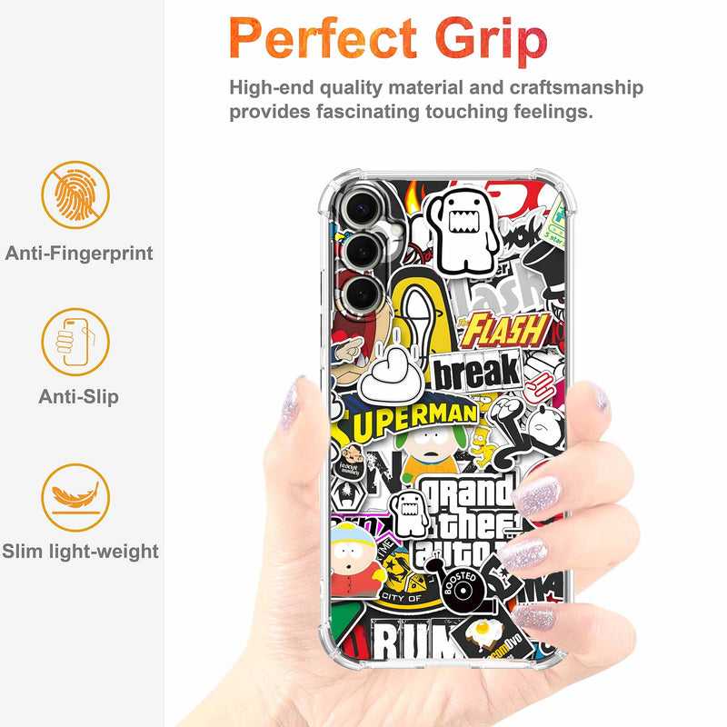 Case for Samsung Galaxy S26+ with Pop Culture Design,Aesthetic Cartoon Sticker Bomb Pop-Art Collage,Clear Slim Soft TPU Bumper Phone Cover,6.7”(Pop,Sx26p)