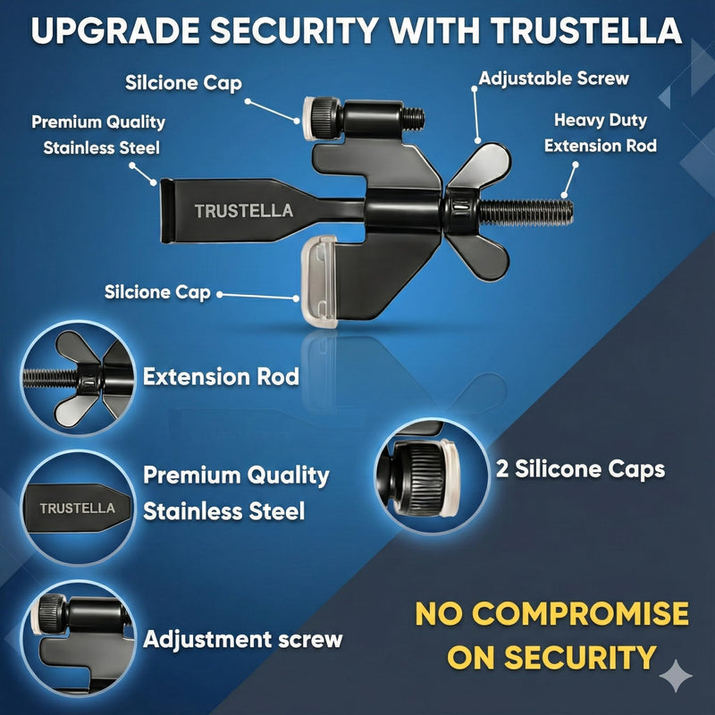 Original Trustella Heavy-Duty Portable Door Lock with Stainless Steel Build. Perfect for Home, Travel, Hotels, and Apartments for Inward-Opening Doors with a 2 mm Gap. (Silver/Black) Silver/Black
