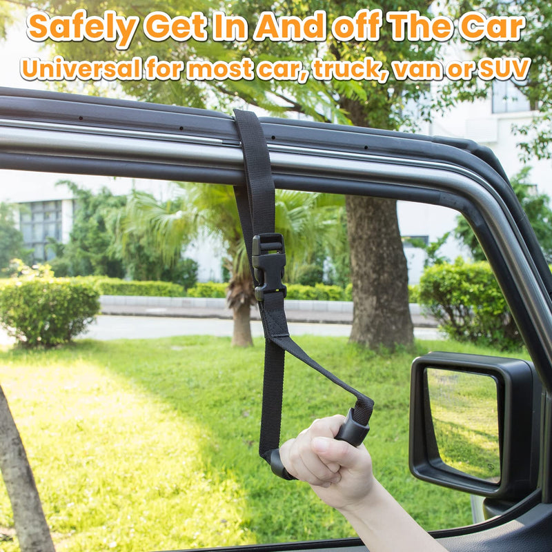 E-cowlboy Auto Cane Grab Bar - Portable Standing Aid Nylon Grip Mobility Assist Device (Black, 2 Pack) Black
