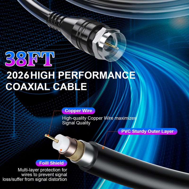 TV Antenna Indoor Outdoor,5300+ Miles Dual TV Digital Antenna,No Cable Fees | HDTV Antenna Smart TV/All Old TVs,360° Reception Local Channels,Waterproof Strongest Amplifier-Support 8K 4K 1080p-38FT Cable black