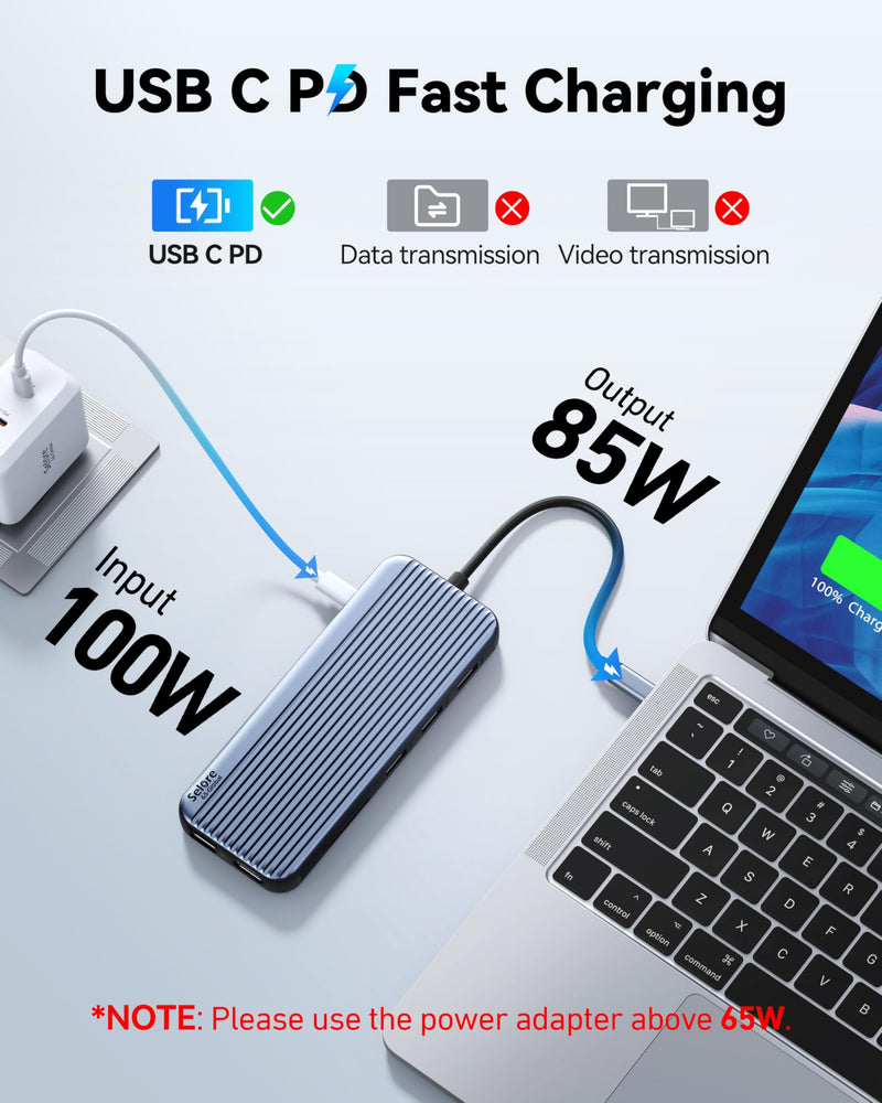 USB C Docking Station 3 HDMI Selore Laptop Docking Station 3 Monitors | Triple HDMI,10Gbps USB A/C 3.1,USB 2.0,100W PD Charging, Gigabit Ethernet, Audio Mic,SD/microSD Card Slot,for Windows Laptops 12-in-1 3 HDMI