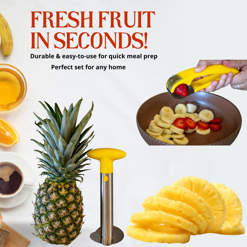 Fruit Cutter Set of 5 - Fruit & Vegetables Cutting Tools - Banana - Kiwi - Strawberry - Water Melon Slicer Cutter - Pineapple Corer - Apple Slicer - Kitchen Accessories