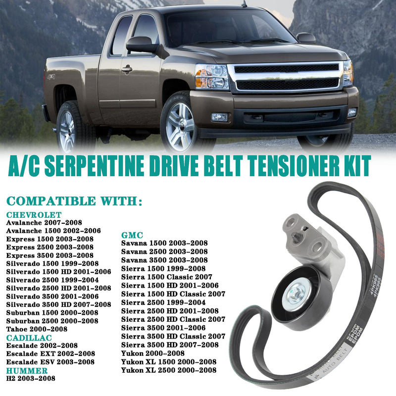 Car A/C Serpentine Drive Belt Tensioner Kit 90K-38159 Compatible with 1999-2008 Cadillac Escalade Chevrolet Avalanche Silverado Express GMC Sierra H2 Replaces 19311139 38159 ACK040378HD