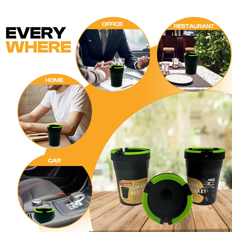 3 Pack Glow in the Dark Butt Bucket Ashtray Cigarette Self-Extinguishing Cup Car Ash Holder Portable Truck Home Office Black smell proof cenicero para carro bean bag handheld