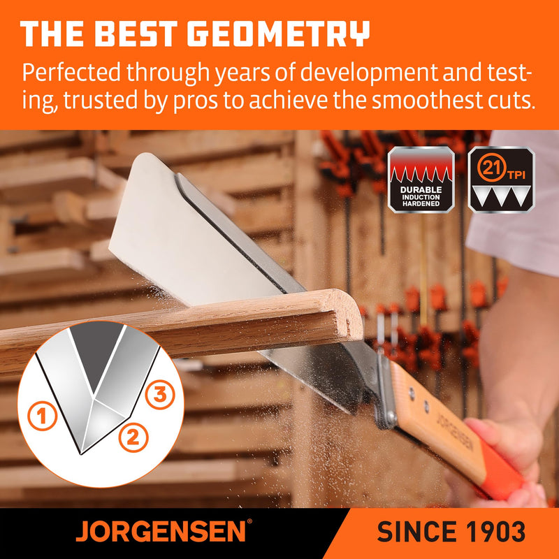 JORGENSEN Japanese Pull Saw, 9.5 Inch Pro Folding Dovetail Saw with Beech Wood Long handle, SK5 Steel Blade Tool-less Quick Change, 21TPI Cross Cut Woodworking Handsaw for Hardwood, Softwood