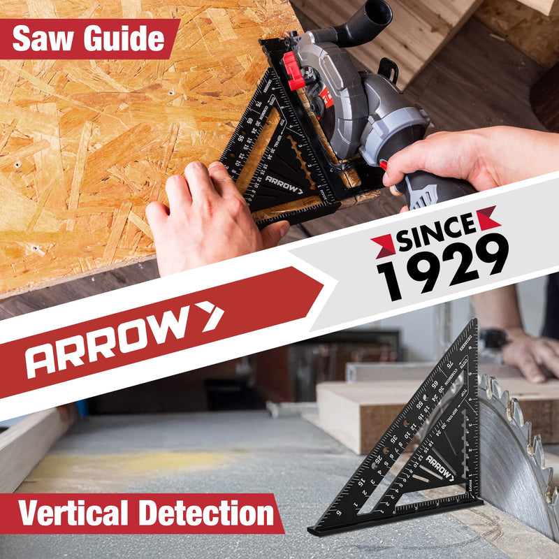 Arrow 7-Inch Aluminum Alloy Carpenter Square and 12-Inch Zinc Alloy Combination Square Set, Woodworking Rafter Layout Ruler Tool Combo
