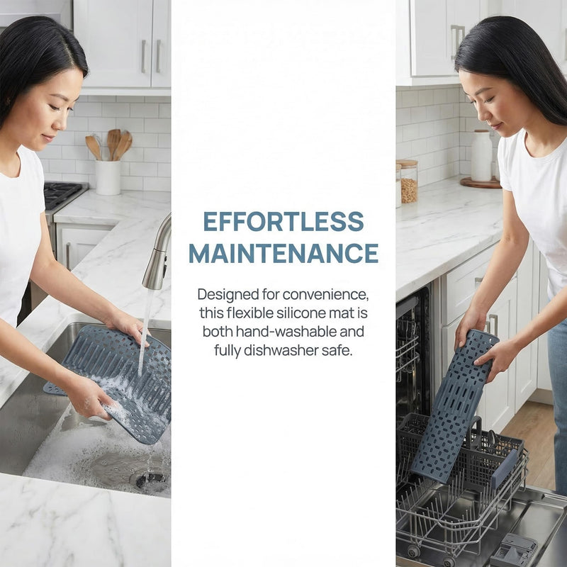 Silicone Sink Mat - 17x13, Non-Slip Kitchen Sink Protector, Grey | Non-Slip, Kitchen Sink Protector Type E-Grey