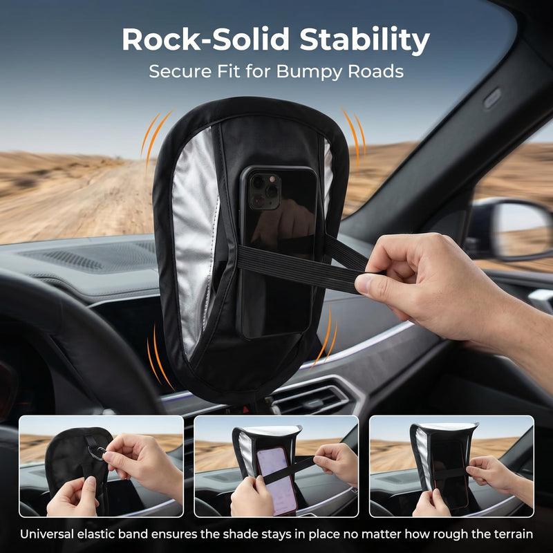 Car Cell Phone Sun Shade, Anti-Glare Heat-Insulating Phone Mount Sunshade, Portable Foldable Center Console Navigation Protection Cover, Universal for Most Cars Motorcycles (Black)