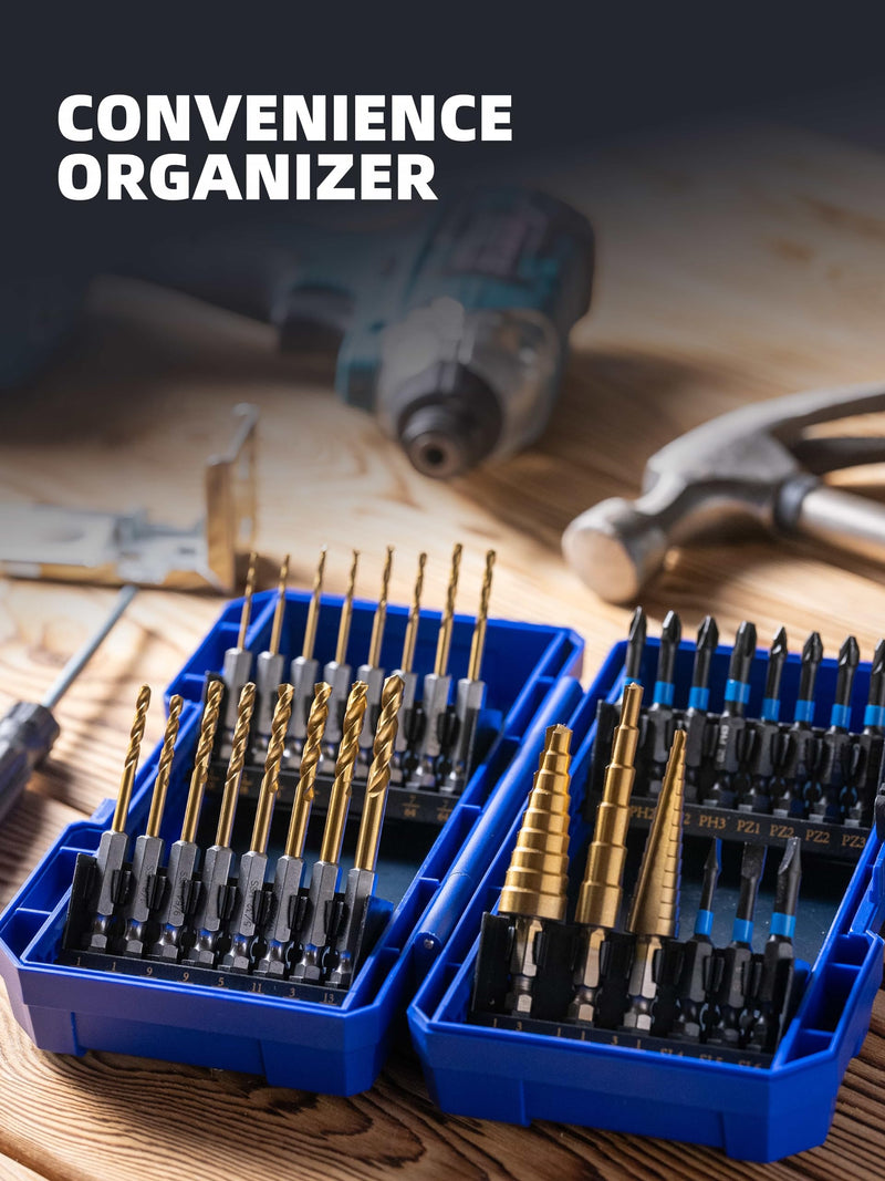 HIGHFIRE 30PCS Impact Driver Bit Set Include Screwdriver Bit Set,Step Drill Bit,Hex Shank Drill Bit with Tough Stackable Case, Idea for Hanging Pictures, Assembling Furniture and Home Tasks Assorted (30pcs)