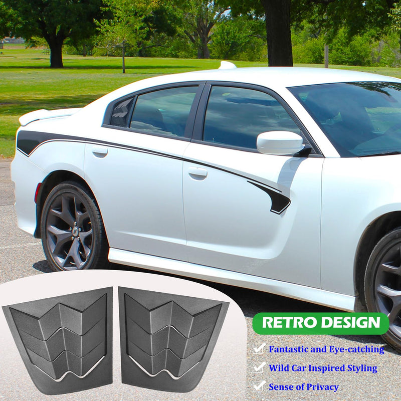 Bonbo Side Window Louvers Air Vent Scoop Shades Cover Blinds ABS Fit for Dodge Charger 2011-2023 in GT Lambo Style Custom Fit (Matte Black)