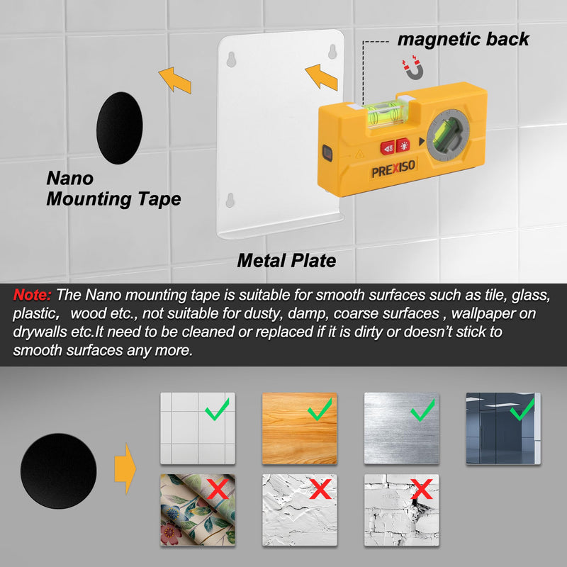 PREXISO 2-in-1 Line Laser Level - Mini Torpedo Level with Light, 3-3/4 inch Rotatable Magnetic Pocket Level & 30Ft Laser Line Leveler Tool for Hanging Picture, Wall Marking Painting, Home Renovation Rotatable Vial