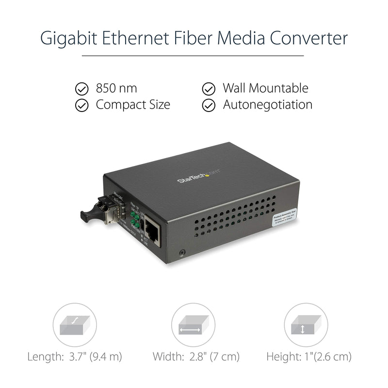StarTech.com Multimode (MM) LC Fiber Media Converter for 10/100/1000 Network - 550m - Gigabit Ethernet - 850nm - with SFP Transceiver, TAA (MCM1110MMLC) 1" x 2.8" x 3.7" No Chassis Mount