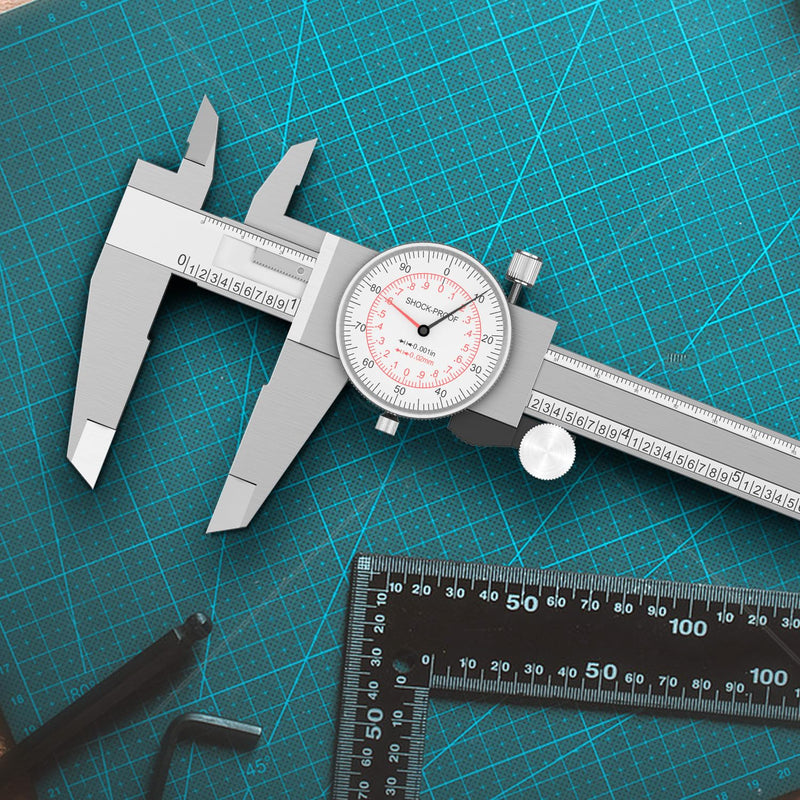 HDLNKAK Dial Caliper 0-6"/150mm Dual Reading Scale, Inch/Metric SAE Standard, Stainless Steel Caliper Measuring Tool Accurate to 0.001”/ 0.02 mm, Silver Dial Caliper 0-6"/150mm Range