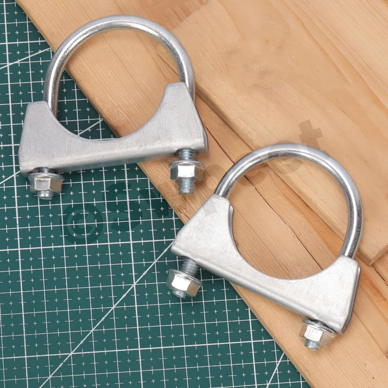 Swpeet 2Pcs Galvanized 2" - 50mm Exhaust U Clamp Kit, Galvanized Muffler U-Bolt Clamps, Universal Heavy Duty U-Bolt Muffler Clamp Ideal for Tip Pipes Connection