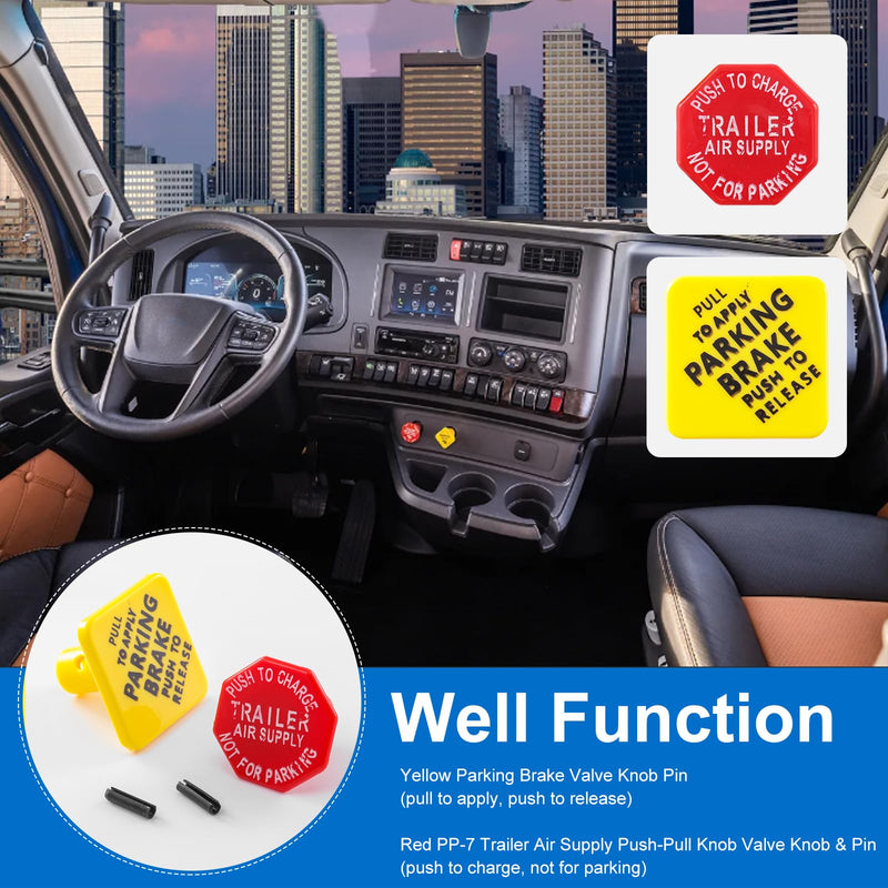 Parking and Air Brake Knobs 248433 290655, 248433 Yellow Parking Brake, 290655 Red Tractor Trailer Air Brake Knob Compatible with Bendix, Replace# TR248433 + TR290655 248433+290655