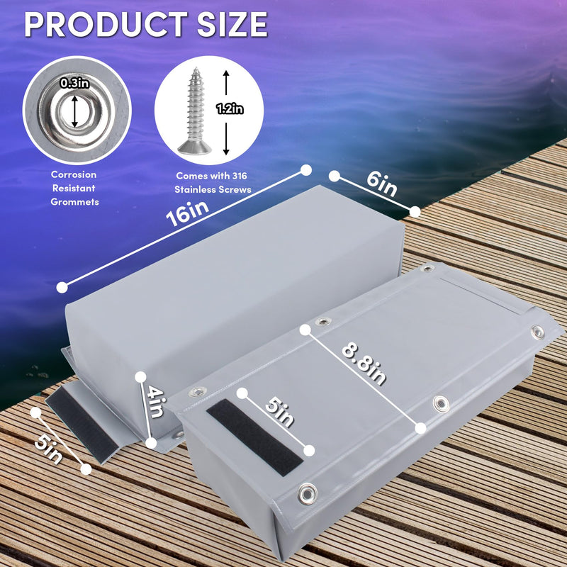 Dock Bumper,Dock Bumper Guard with Screws,Boat Dock Bumper for Boat Dock Vertical Pole Post or Corner Dock,PVC Piling Bumper-Post Bumper for Horizontal Deck or Pier Fenders Grey 2Pack Total 32IN