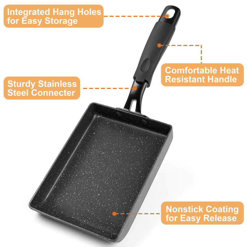 MyLifeUNIT Tamagoyaki Pan with Lid, Japanese Omelette Pan for Gas Stove & Electric Stove, Nonstick Square Egg Pan Skillet 7.3" x 5.3"