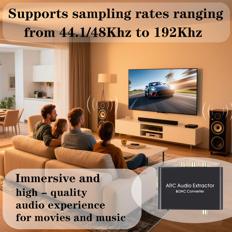HDMI ARC Audio Extractor, Optical to RCA DAC (Digital to Analog) Convertor, Toslink/SPDIF/Fiber/Coaxial to 3.5mm Headphone Jack Adapter, 192Khz SR, for PS4+/TV/AMP/Soundbar Output