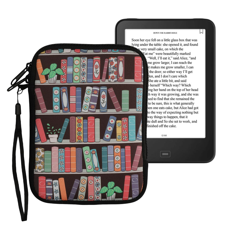 kwmobile Neoprene e-Reader Pouch Size 6" eReader - Universal eBook Sleeve Case with Zipper, Wrist Strap - Blue/Green/Dark Pink Summer Library blue / green / dark pink