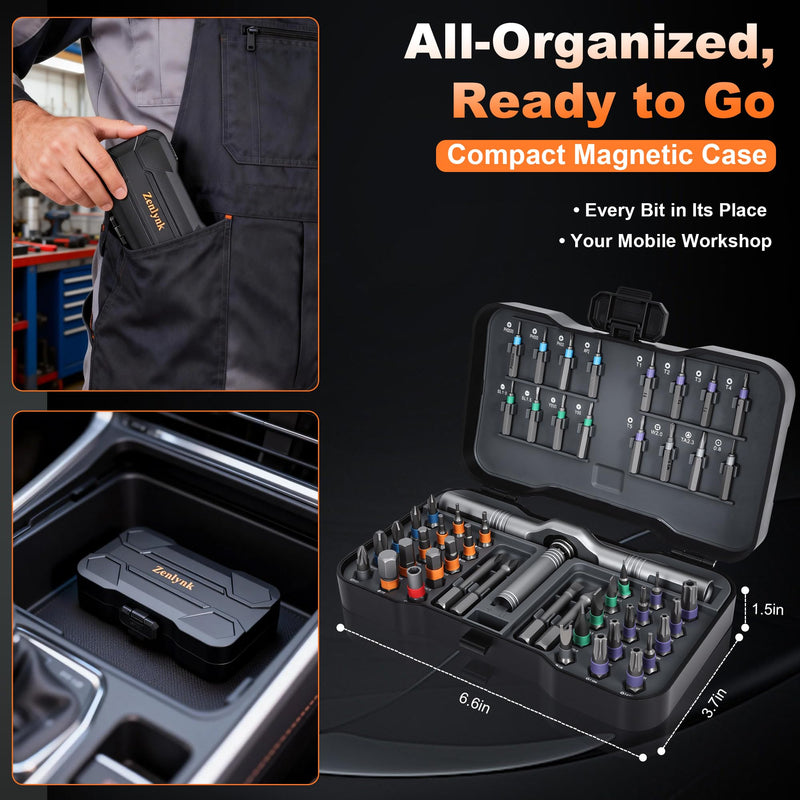 50 in 1 Magnetic Ratchet Screwdriver Set, S2 Alloy Steel Precision Bits Multi Bit Screwdriver Kit, Portable Repair Tool Set for Home, Electronics, Phone, Laptop, Eyeglass, Car, Bike & DIY